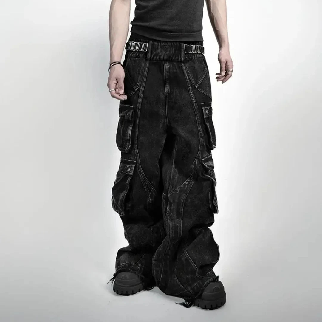 Volcanic Ash - Black Acid Washed Baggy Denim Jeans