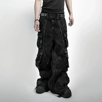 Volcanic Ash - Black Acid Washed Baggy Denim Jeans