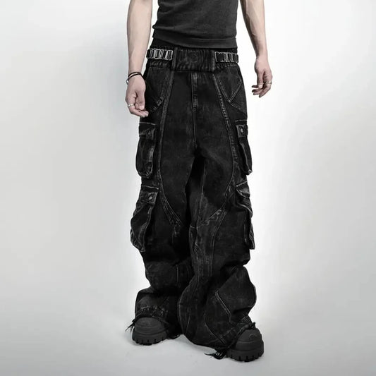 Volcanic Ash - Black Acid Washed Baggy Denim Jeans