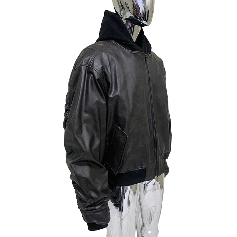 Opiumm - Oversized  Black Leather Jacket Men 