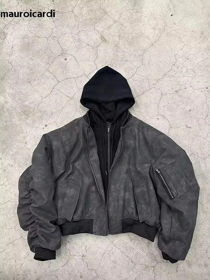 Opiumm - Oversized  Black Leather Jacket Men 