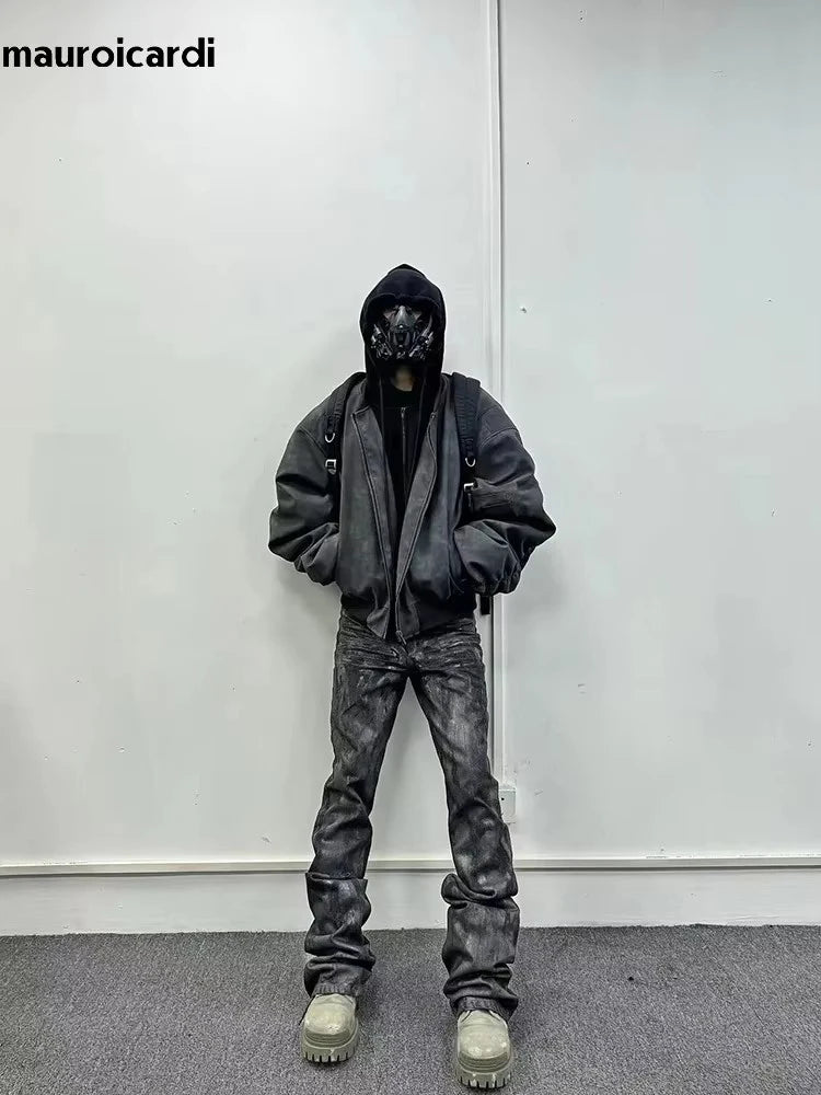 Opiumm - Oversized  Black Leather Jacket Men 
