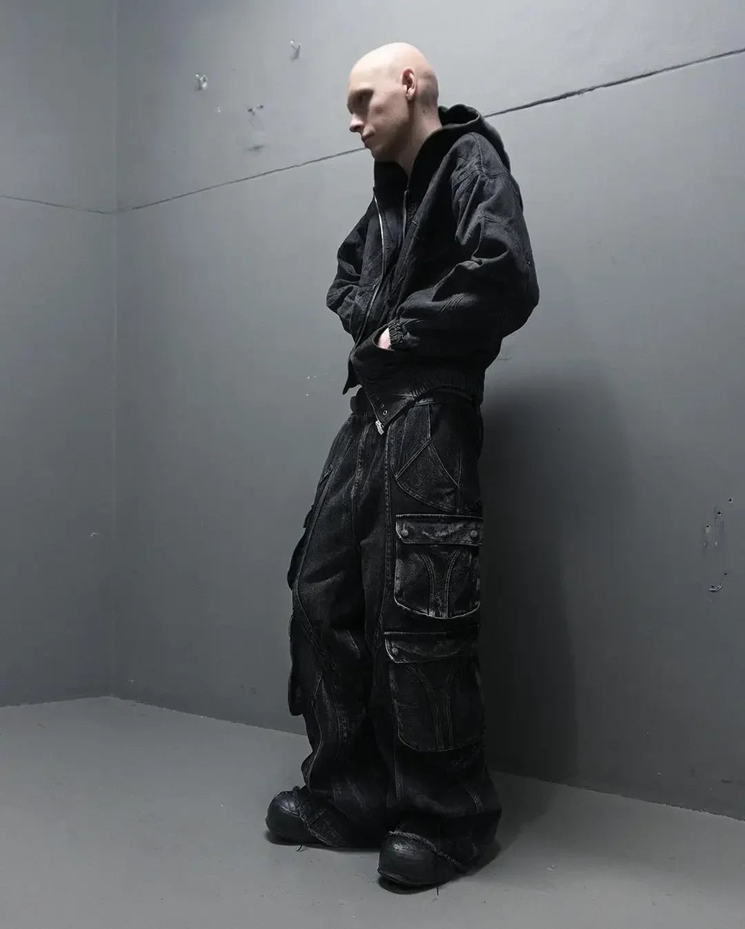 Volcanic Ash - Black Acid Washed Baggy Denim Jeans