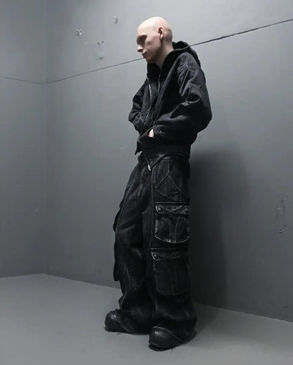 Volcanic Ash - Black Acid Washed Baggy Denim Jeans