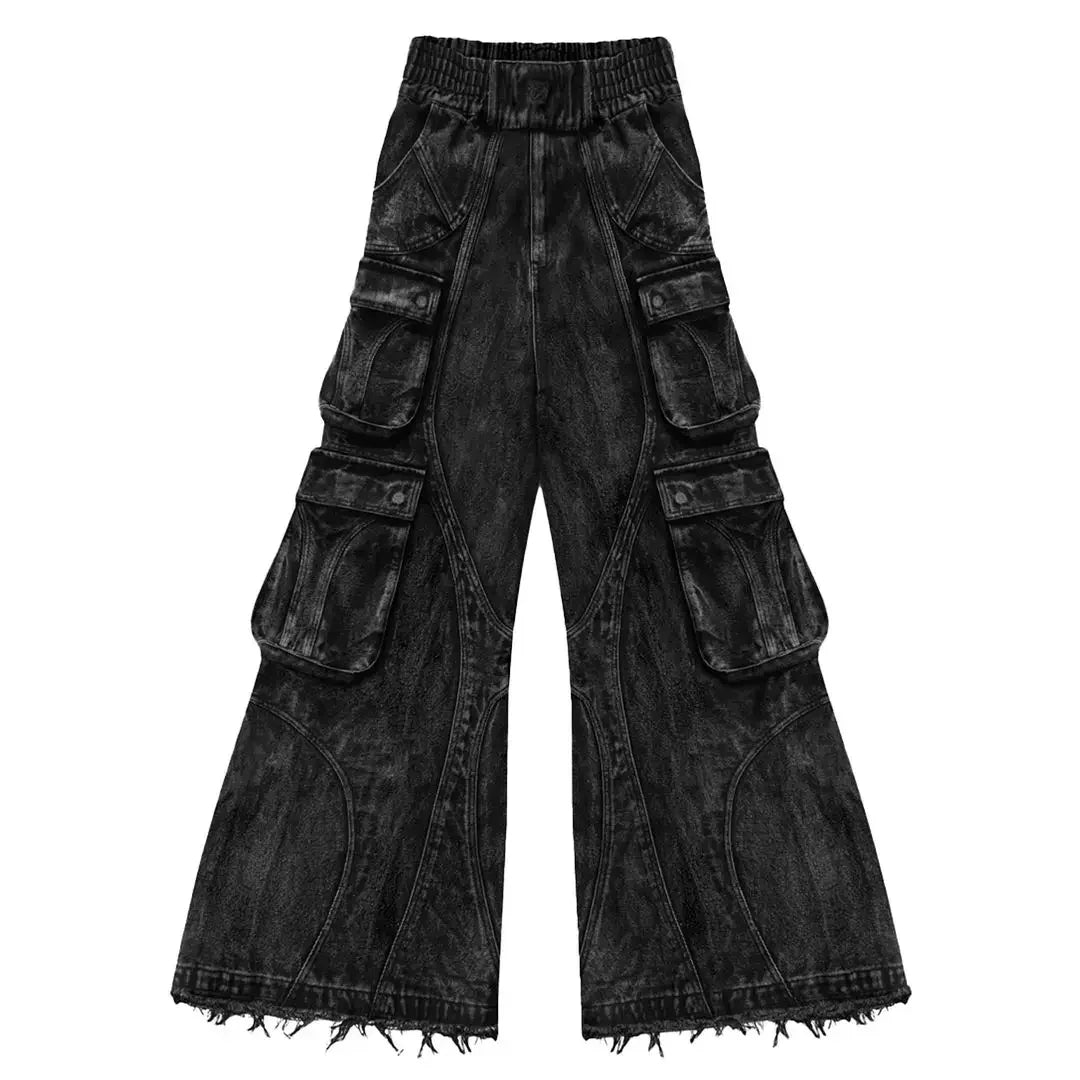 Volcanic Ash - Black Acid Washed Baggy Denim Jeans
