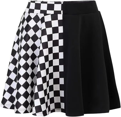 Goth Black Pleated Mini Skirt with Chain High Waisted Tennis Skirt